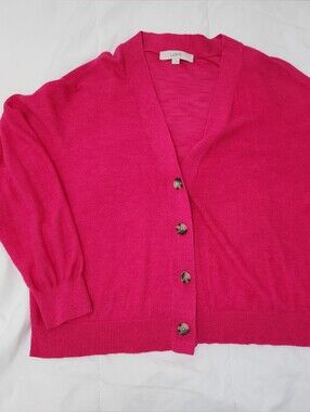 LOFT Bright Pink V-Neck Button Cardigan